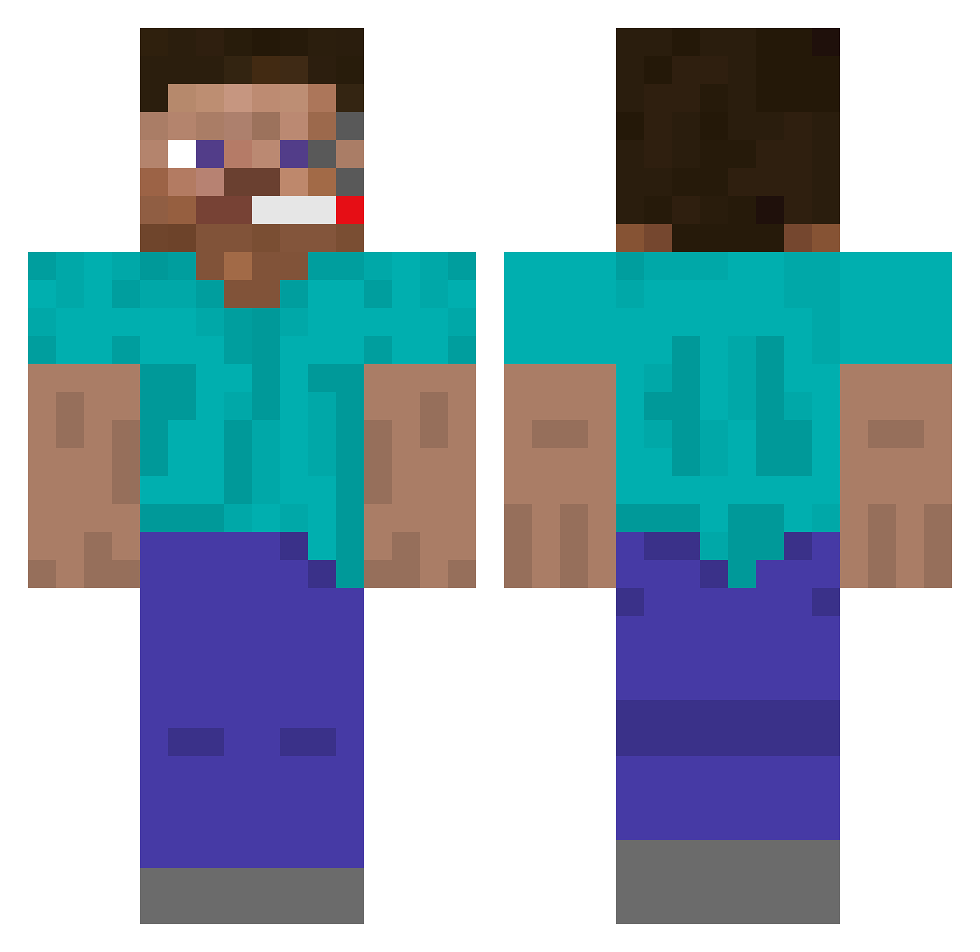 piercedbody Minecraft skin, front and back view