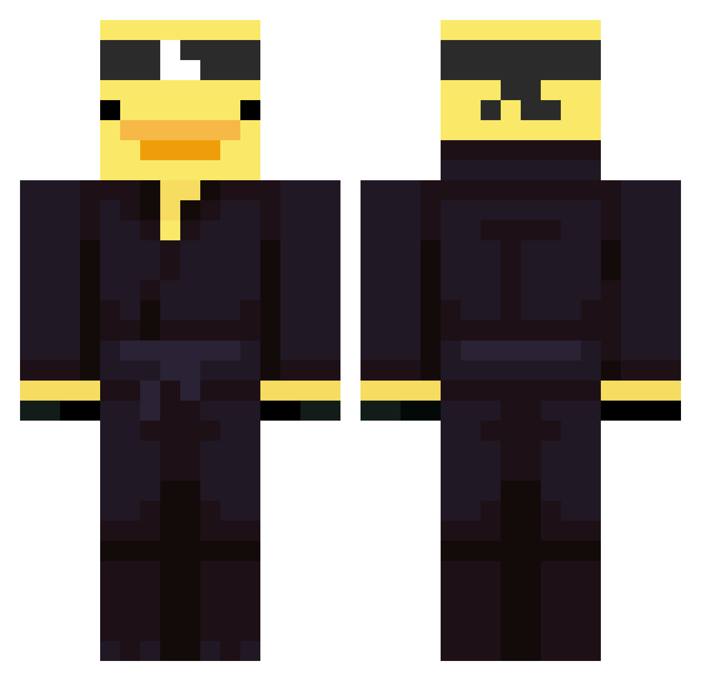 RadDucky Minecraft skin, front and back view