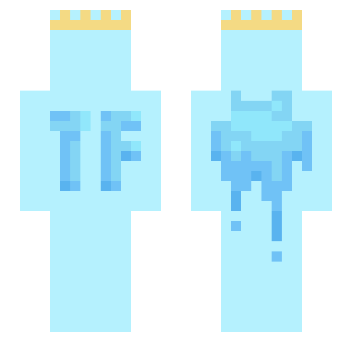 Taffycom Minecraft skin, front and back view