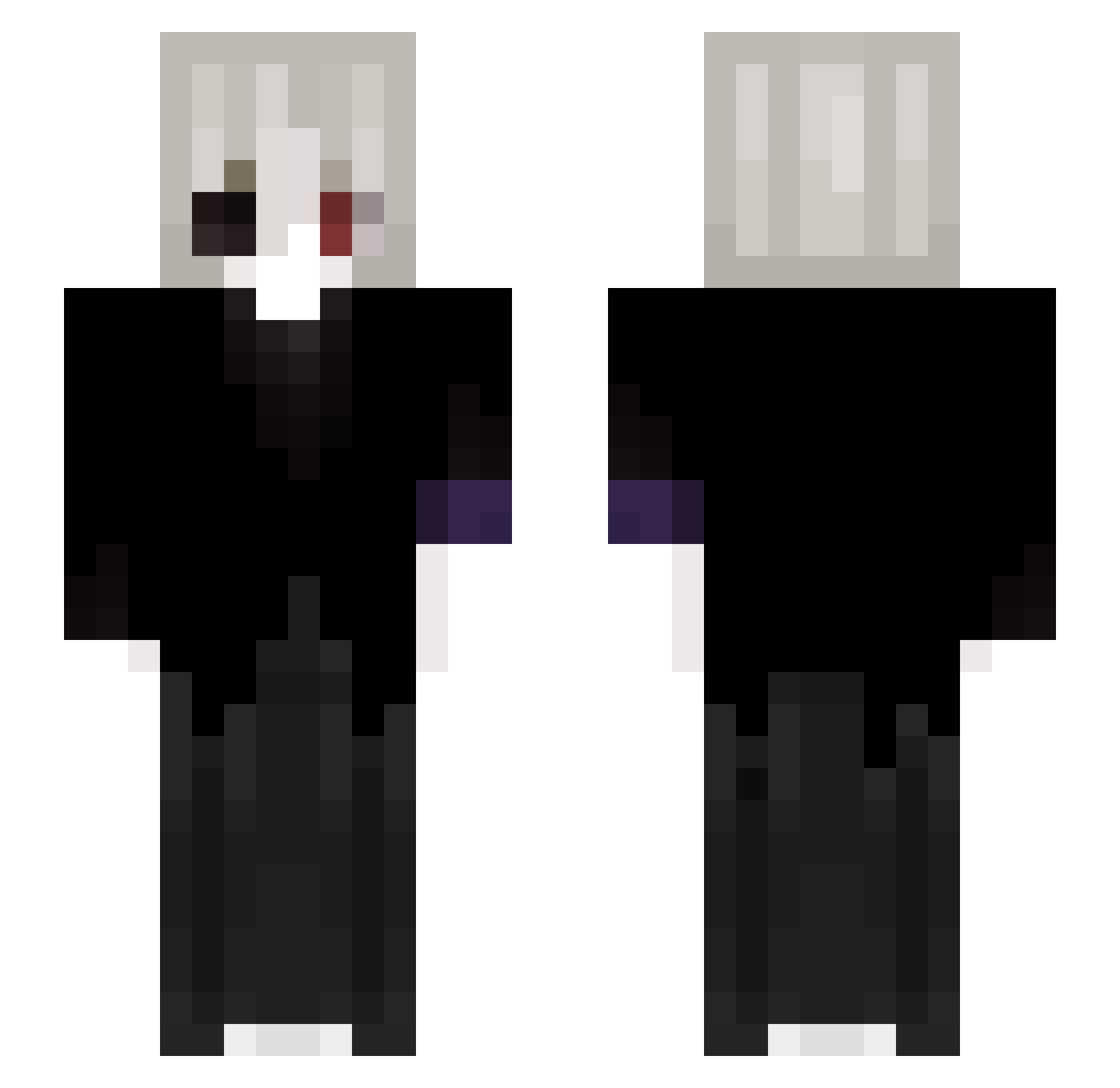 Quartziess Minecraft skin, front and back view