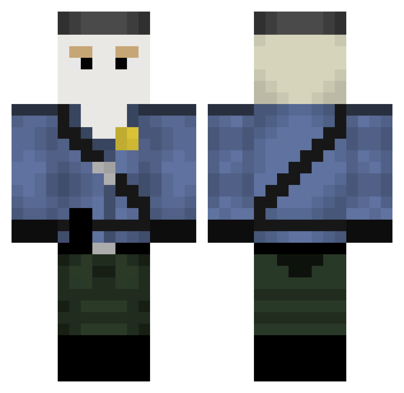 Menders Minecraft skin, front and back view