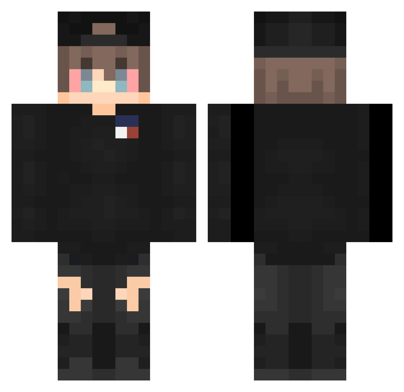 Shrux Minecraft skin, front and back view