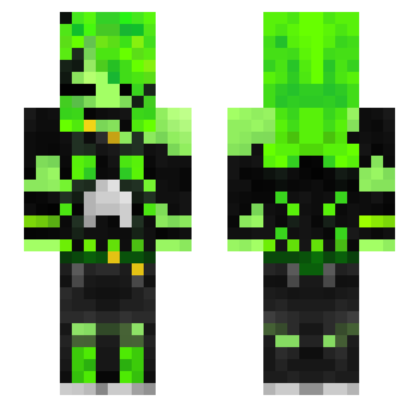 Plantoidd Minecraft skin, front and back view