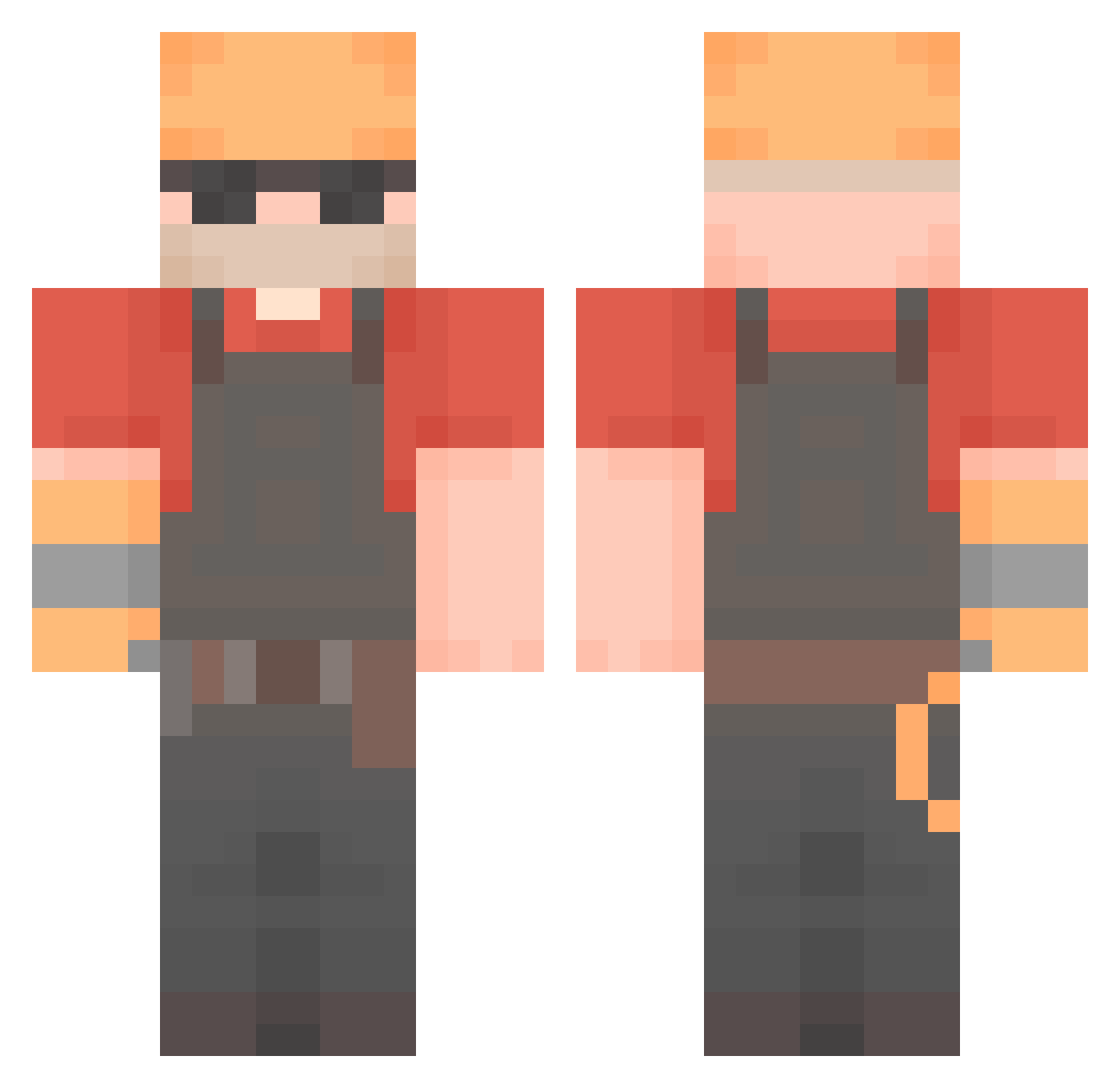Tubster Minecraft skin, front and back view