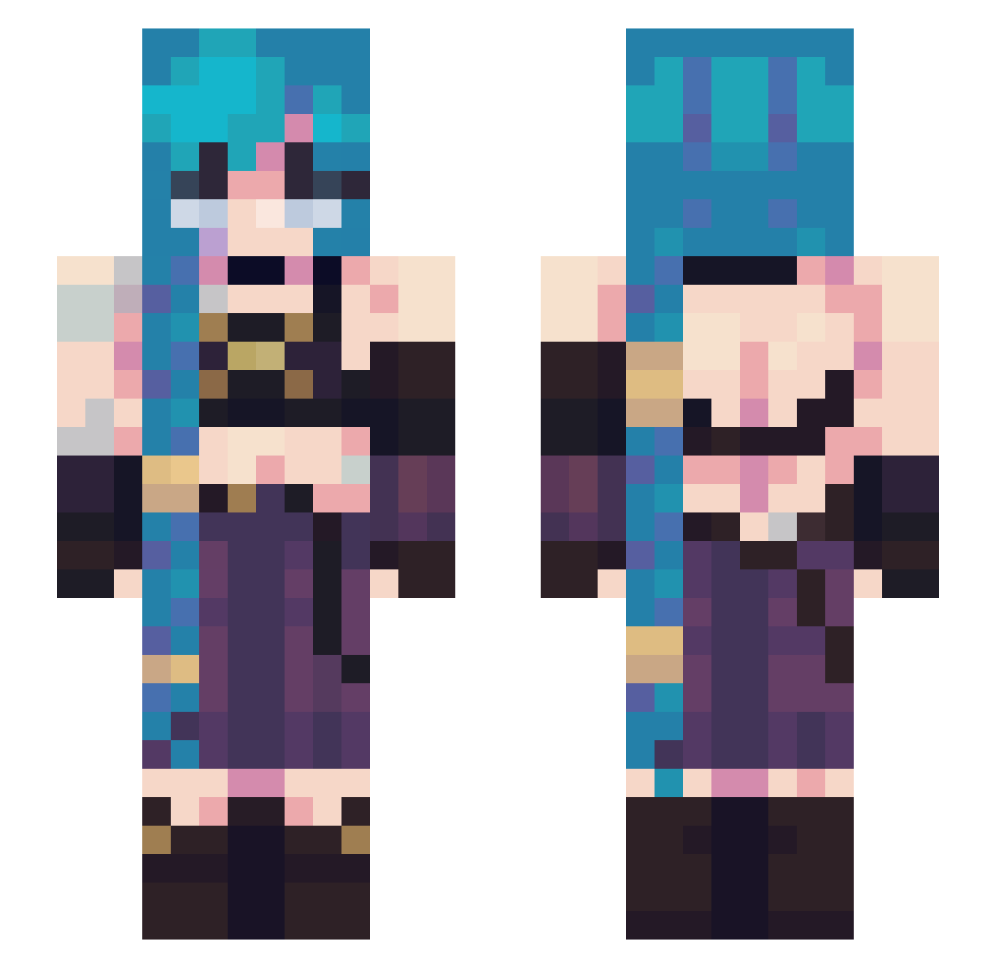 2Akiza Minecraft skin, front and back view