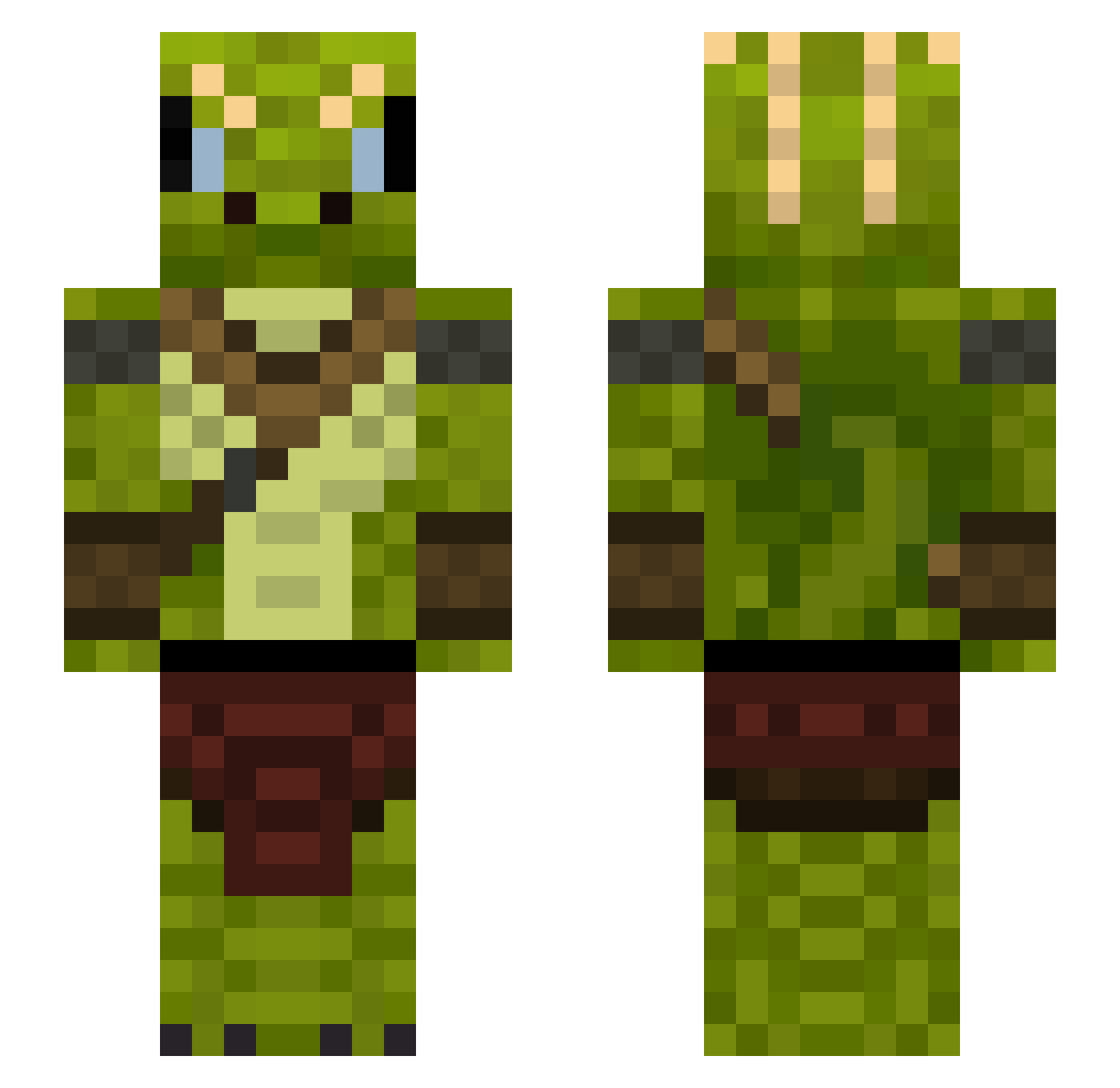 Jitsinator Minecraft skin, front and back view