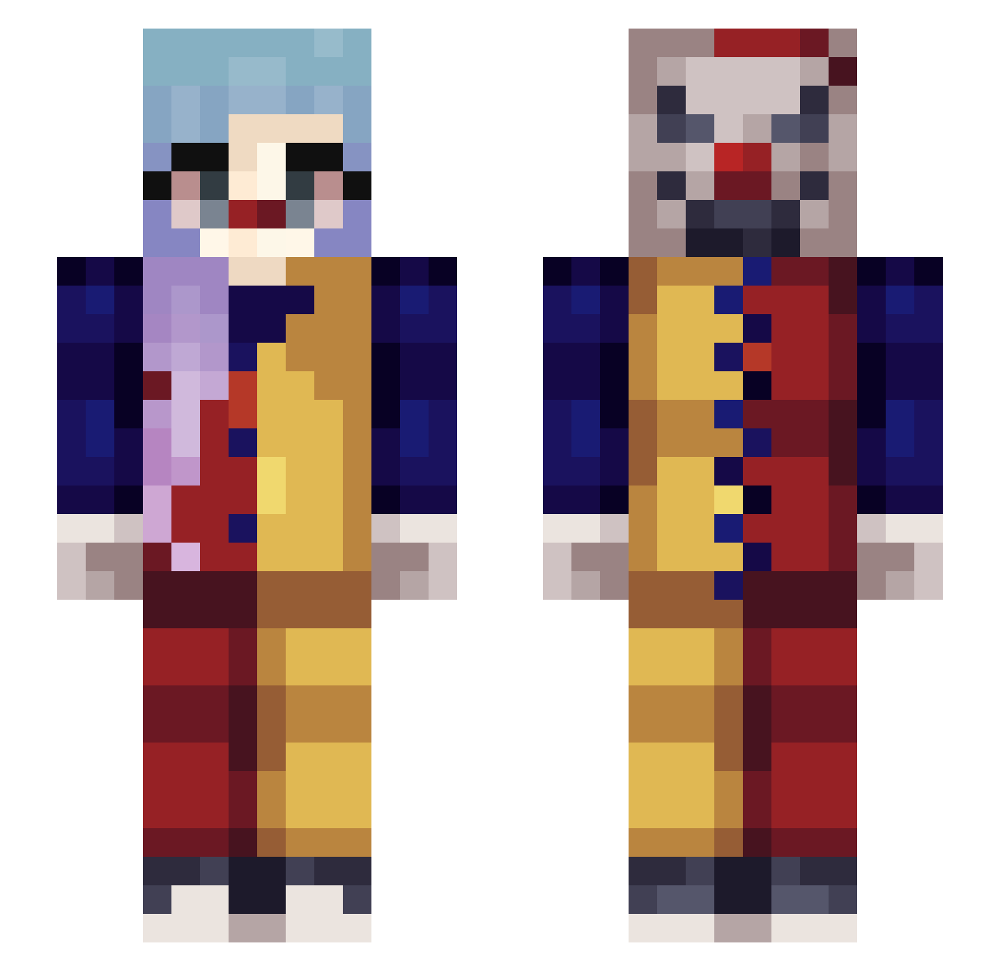 xMetql Minecraft skin, front and back view