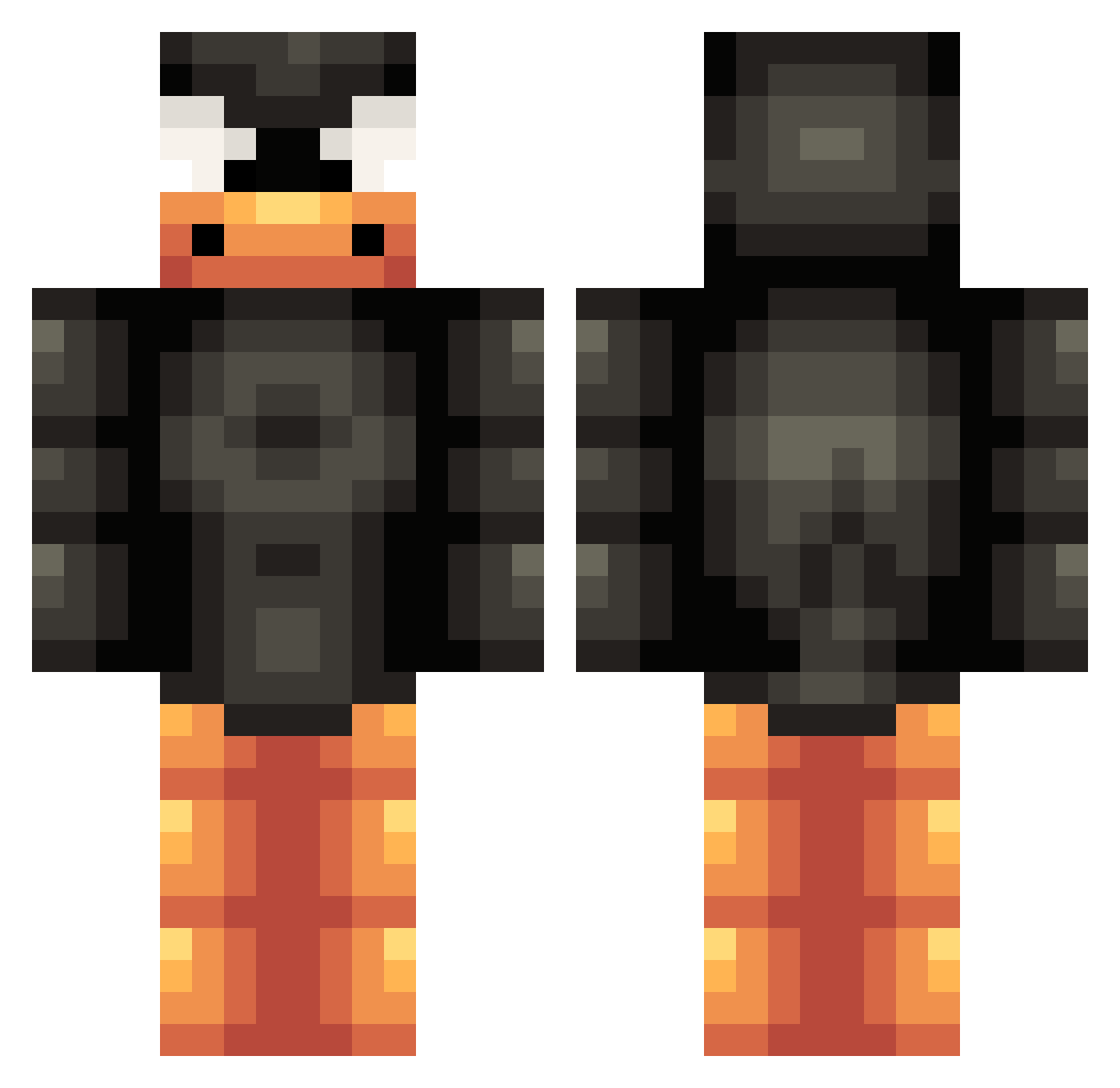 Quakless Minecraft skin, front and back view