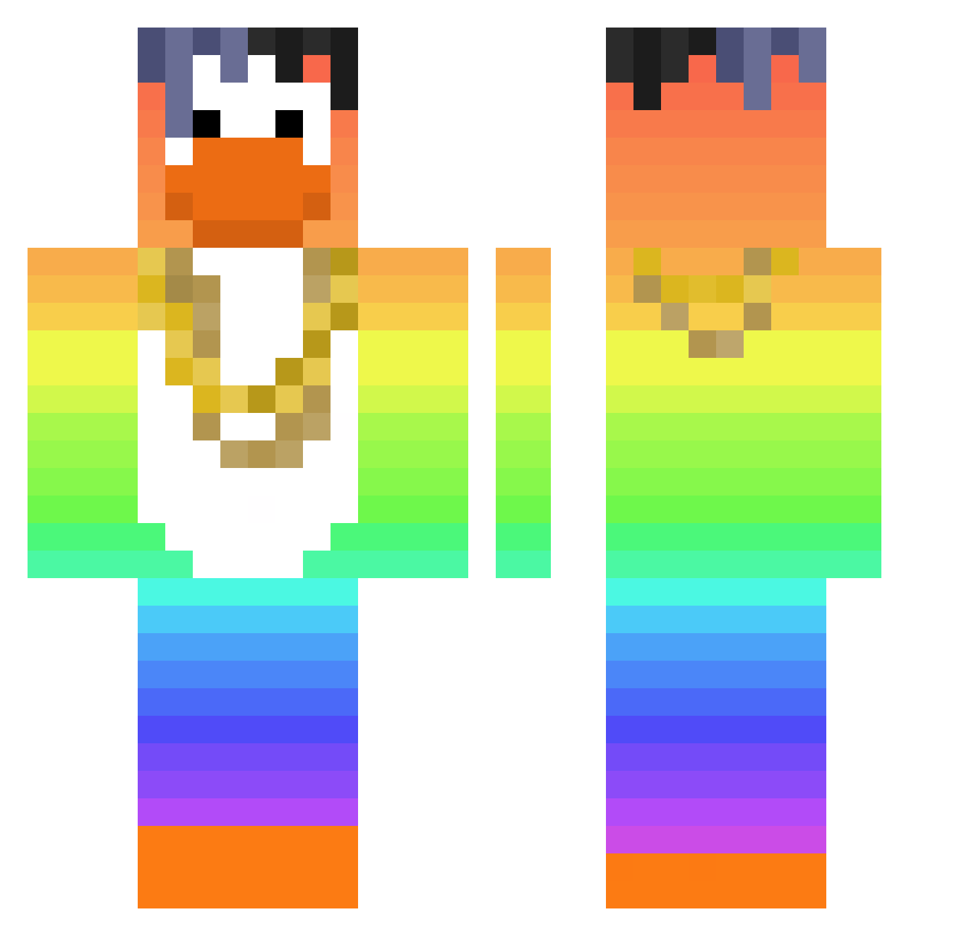 purplefeet Minecraft skin, front and back view