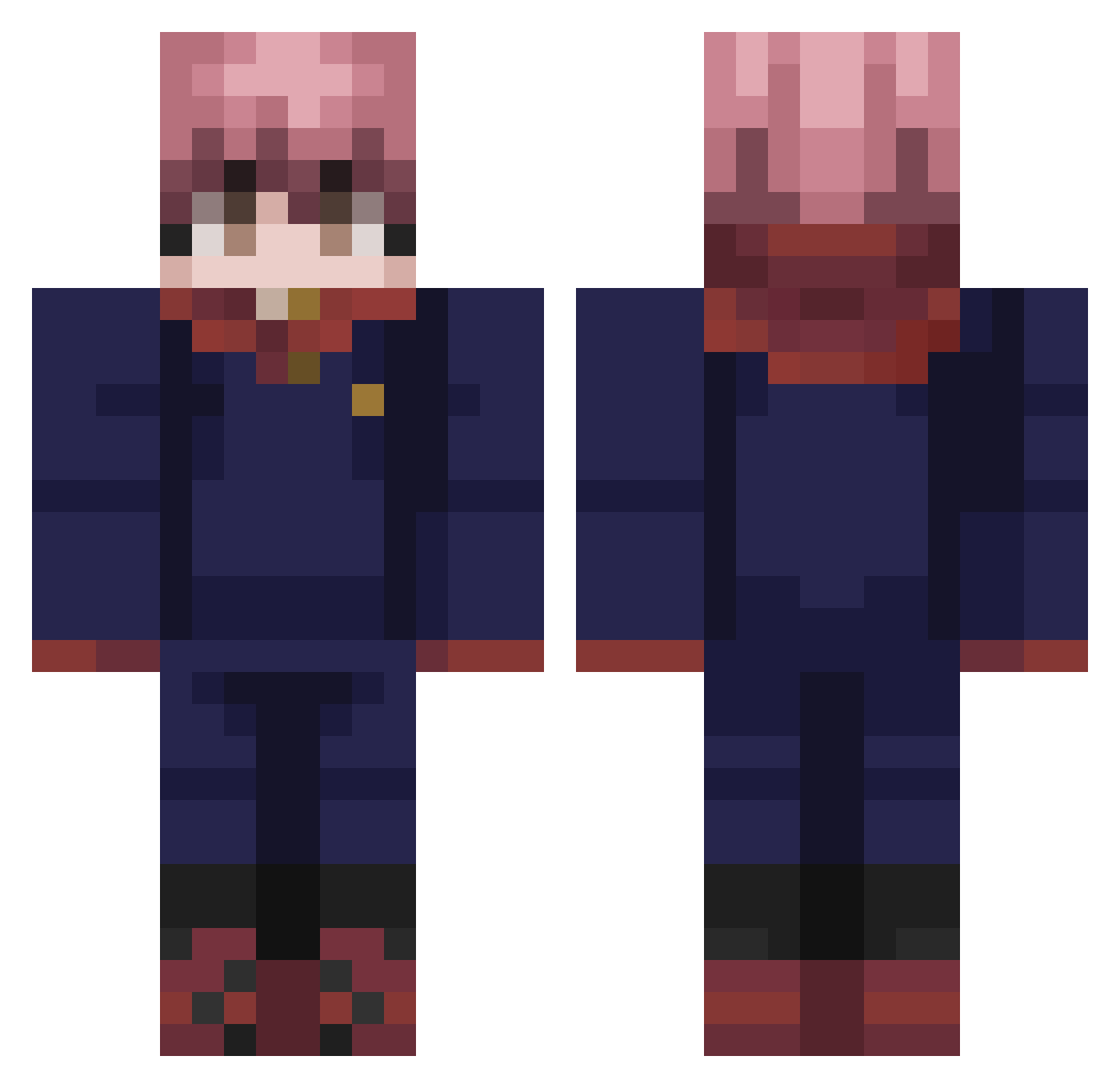 RedRockBlock Minecraft skin, front and back view