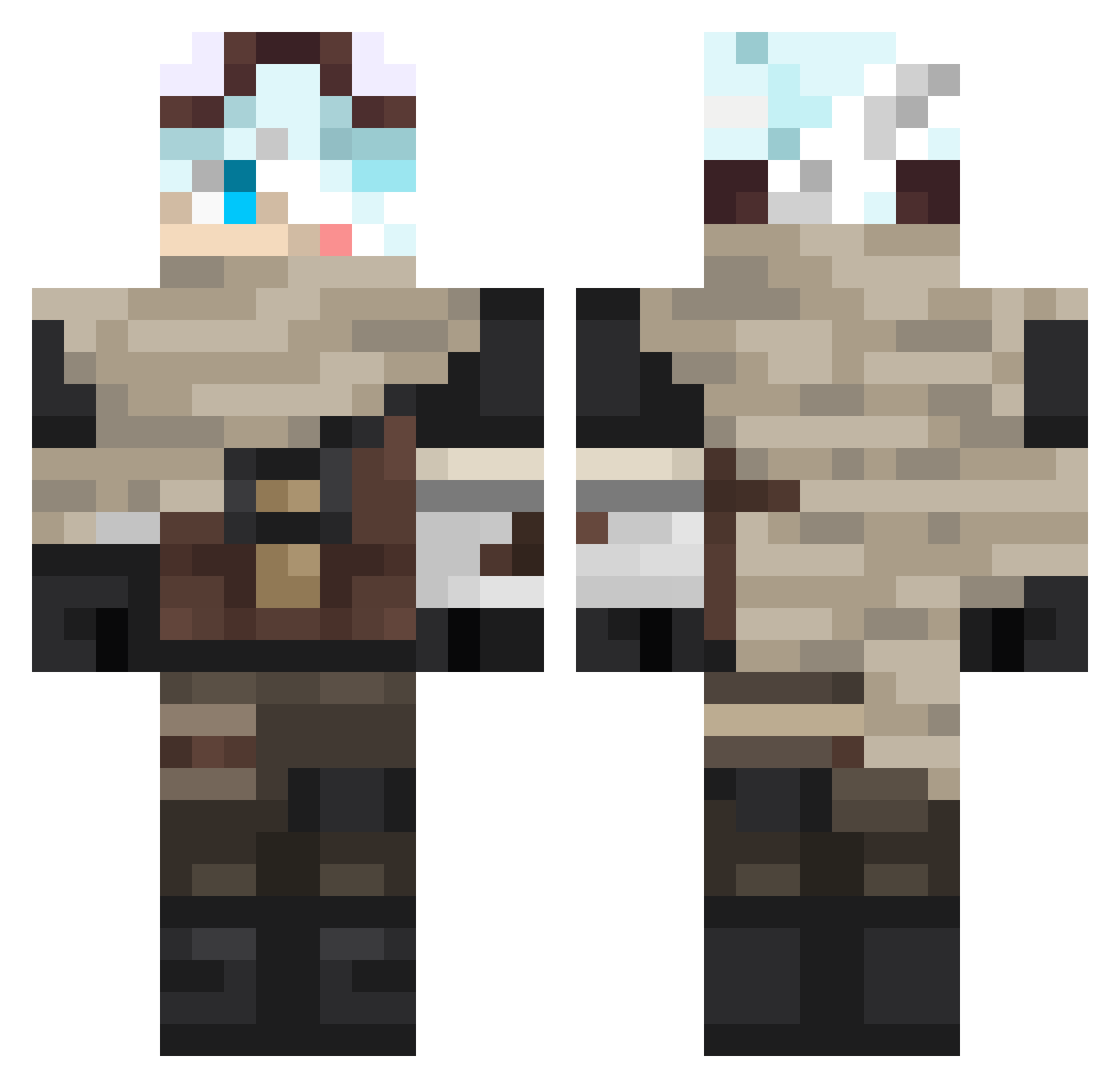 Alca007 Minecraft skin, front and back view
