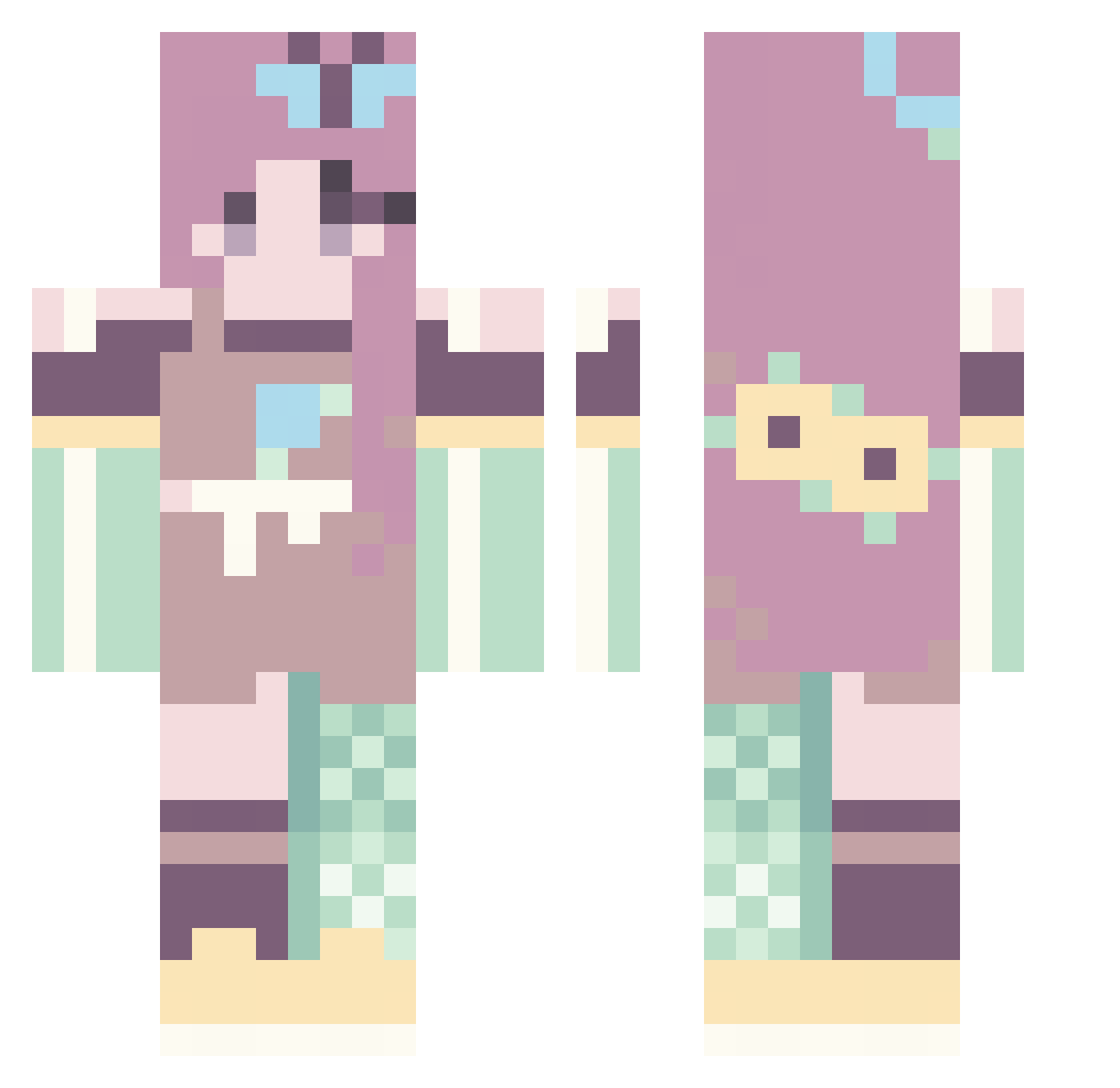 Unownreality Minecraft skin, front and back view
