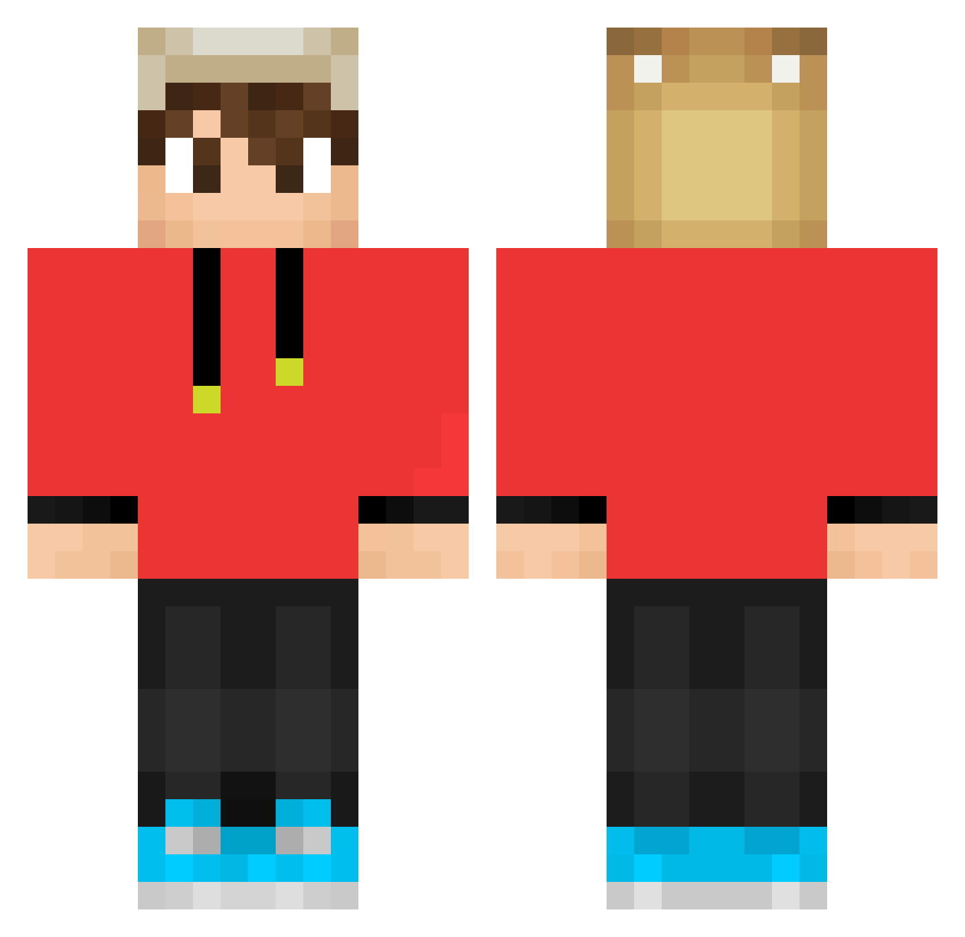Traxez Minecraft skin, front and back view