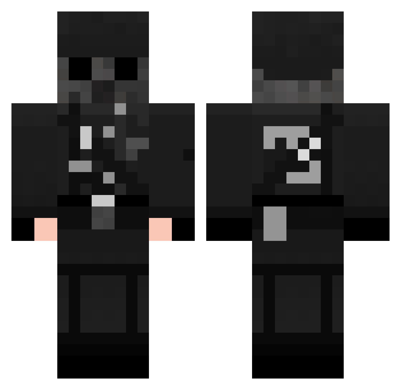 VRTSCNTRCT Minecraft skin, front and back view