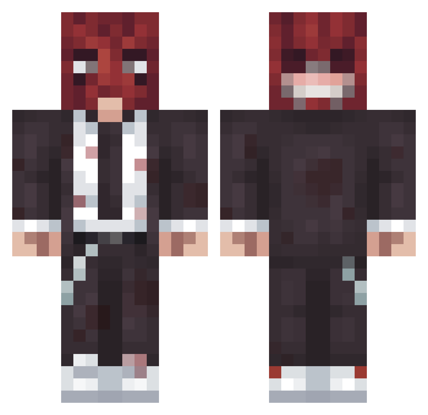 PurpDrvnk Minecraft skin, front and back view