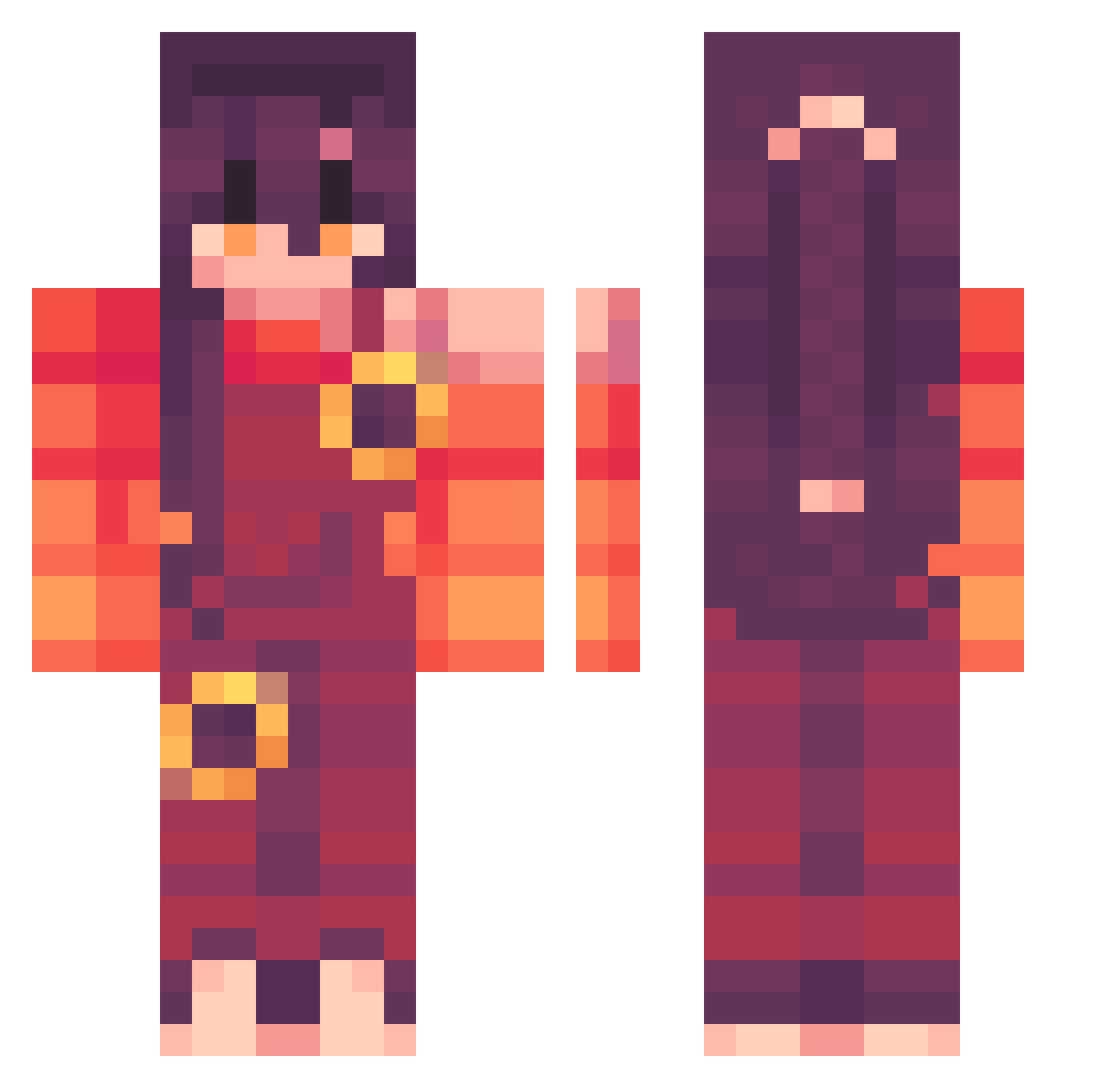 zrdx Minecraft skin, front and back view
