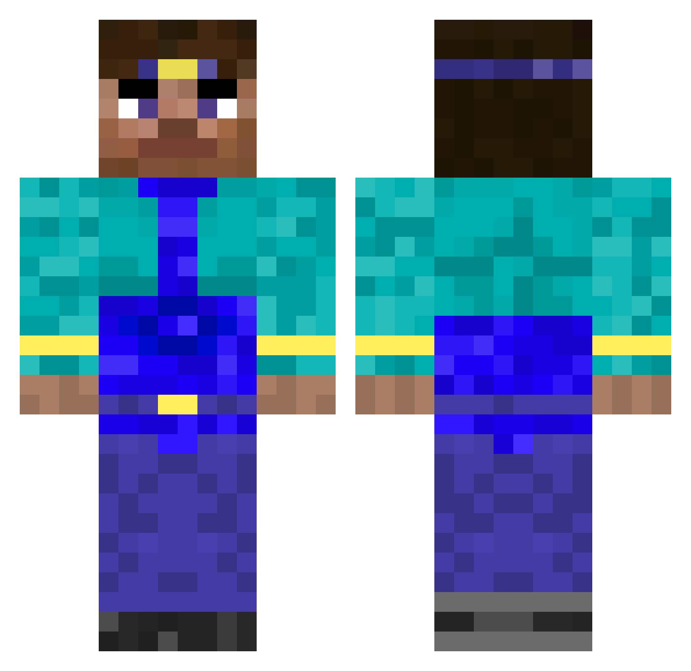 Pr3du Minecraft skin, front and back view