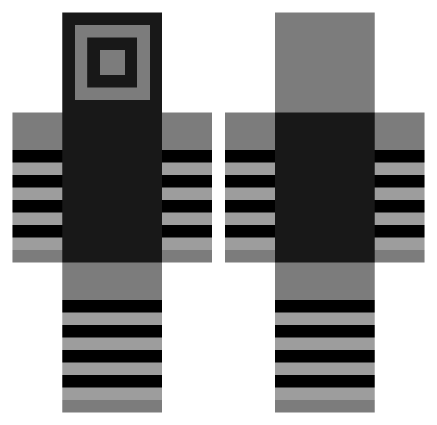 GE0ZY Minecraft skin, front and back view