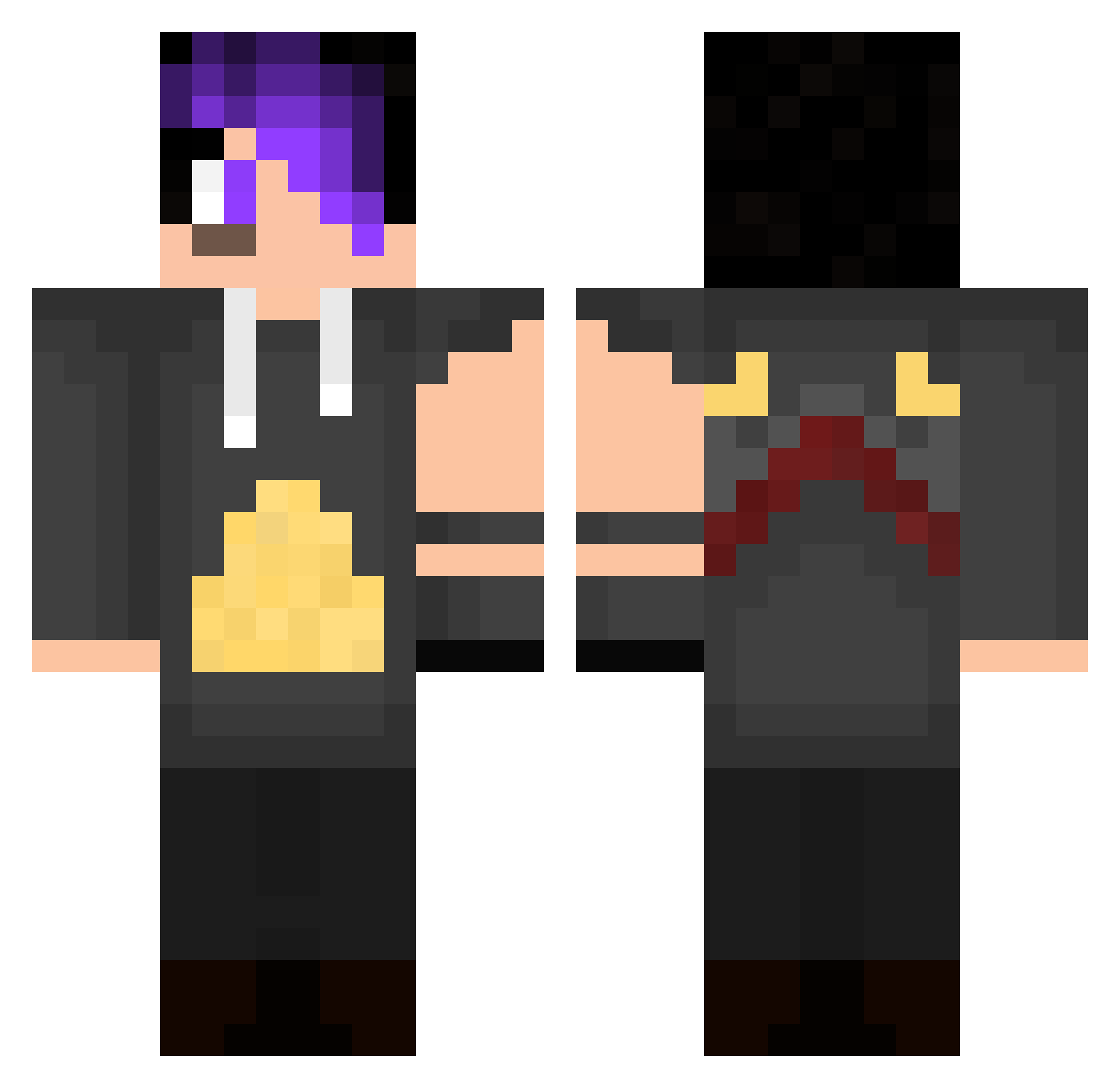BelfegorGamer Minecraft skin, front and back view