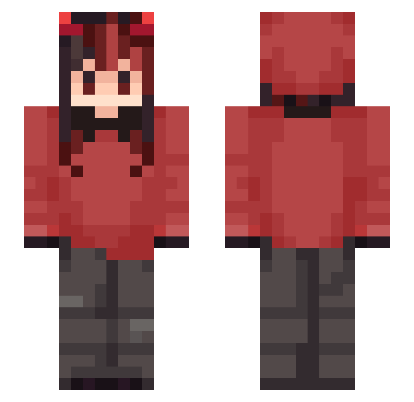 VeeBoom Minecraft skin, front and back view
