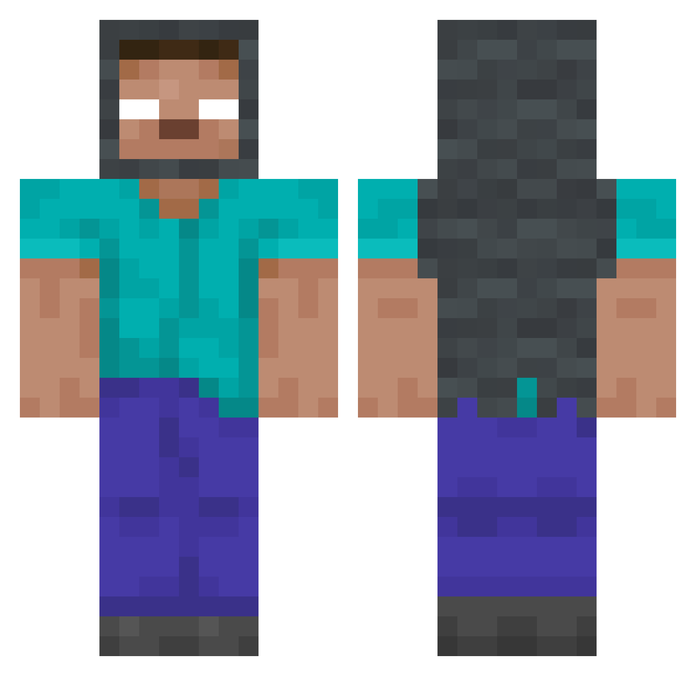 SecretNindroid Minecraft skin, front and back view