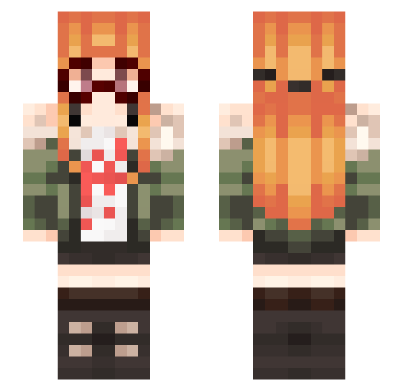 halfbakedzelda Minecraft skin, front and back view