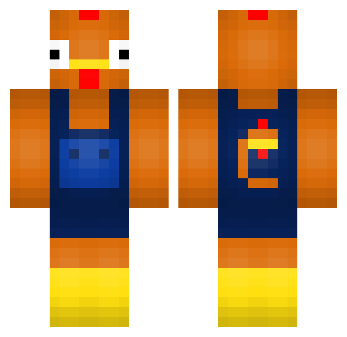 Thebaldestbirdd Minecraft skin, front and back view