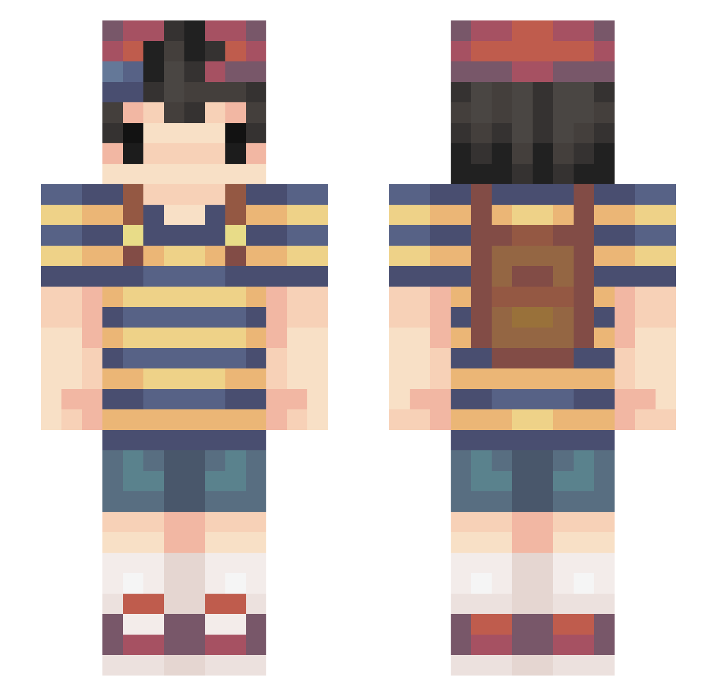 messycells Minecraft skin, front and back view