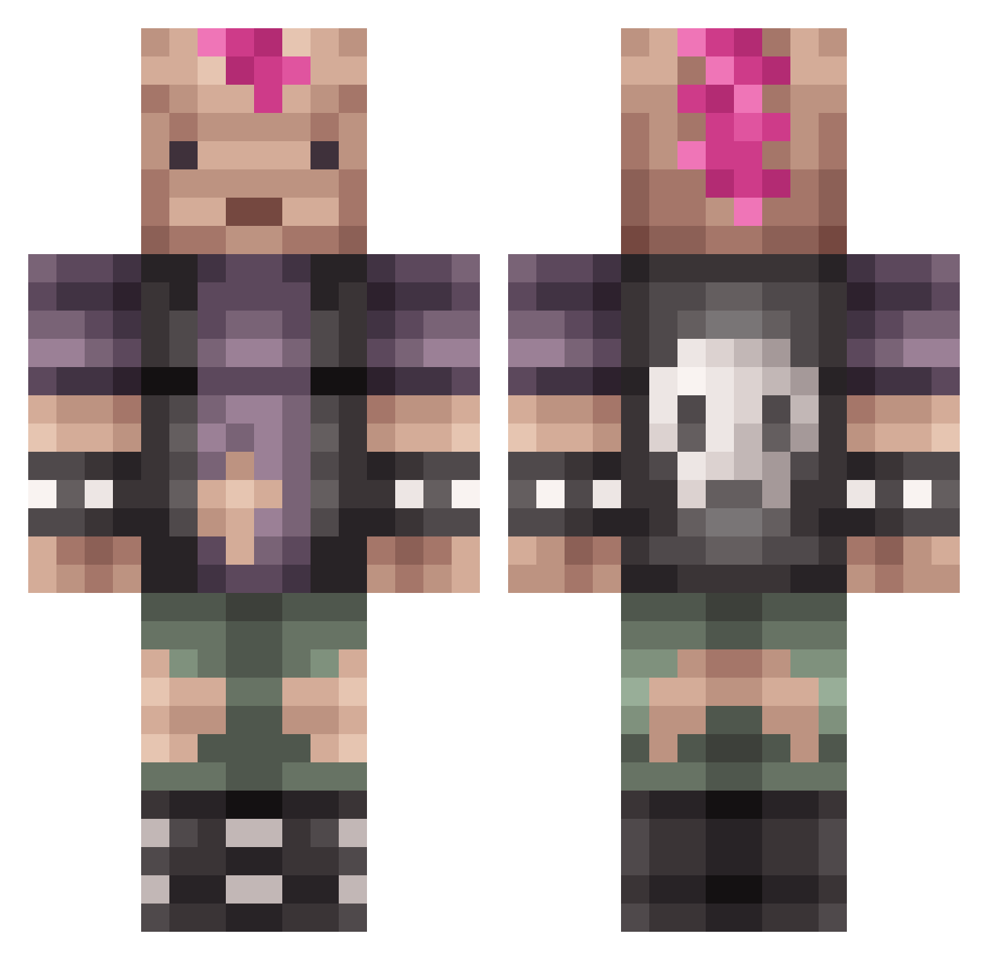 asperated Minecraft skin, front and back view
