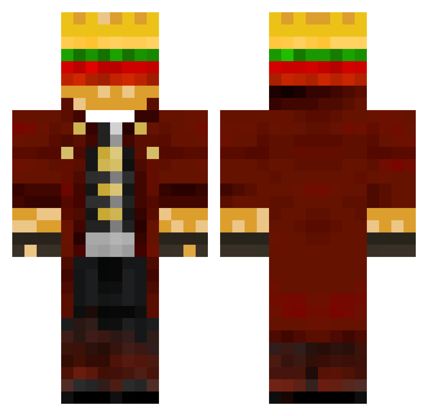 TheKingBerger Minecraft skin, front and back view
