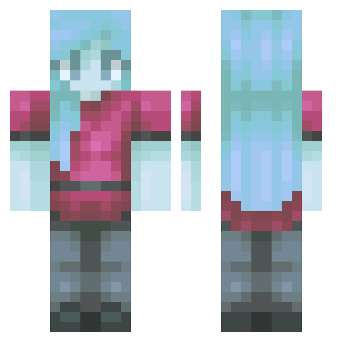 Helliosk Minecraft skin, front and back view