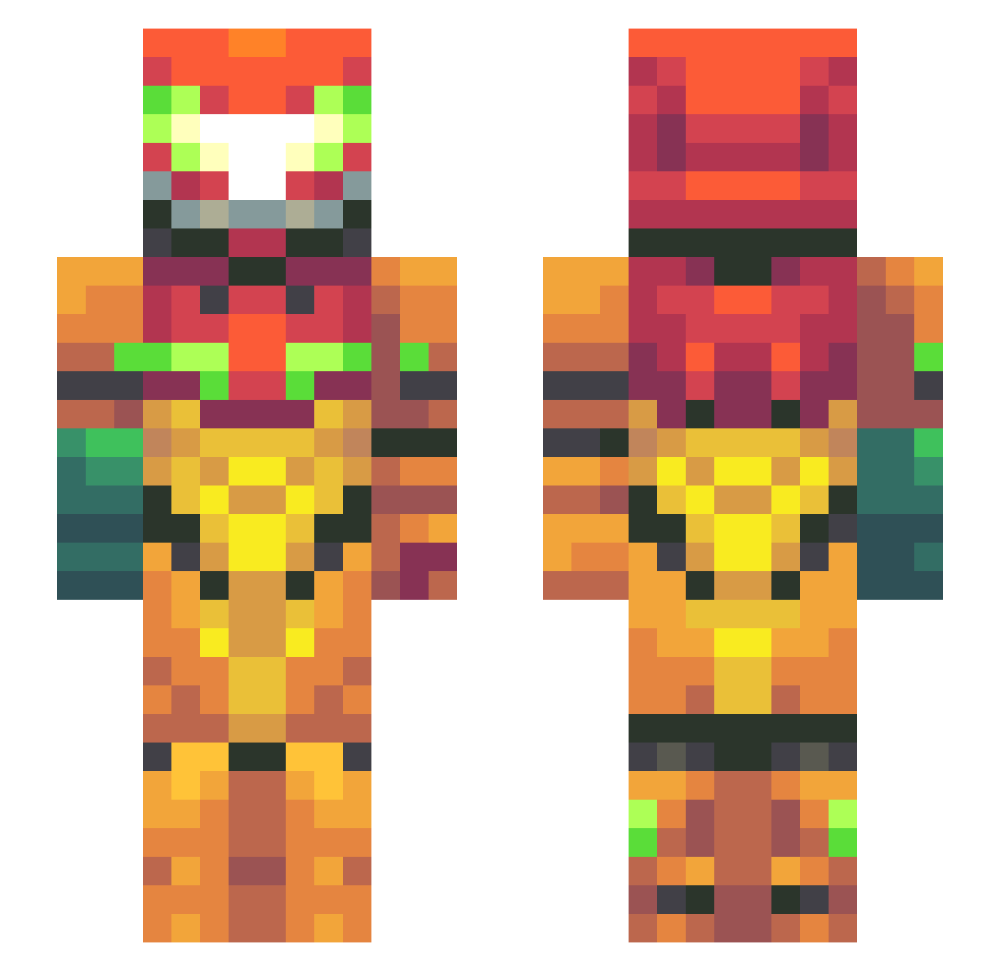 NEU_Pyro Minecraft skin, front and back view