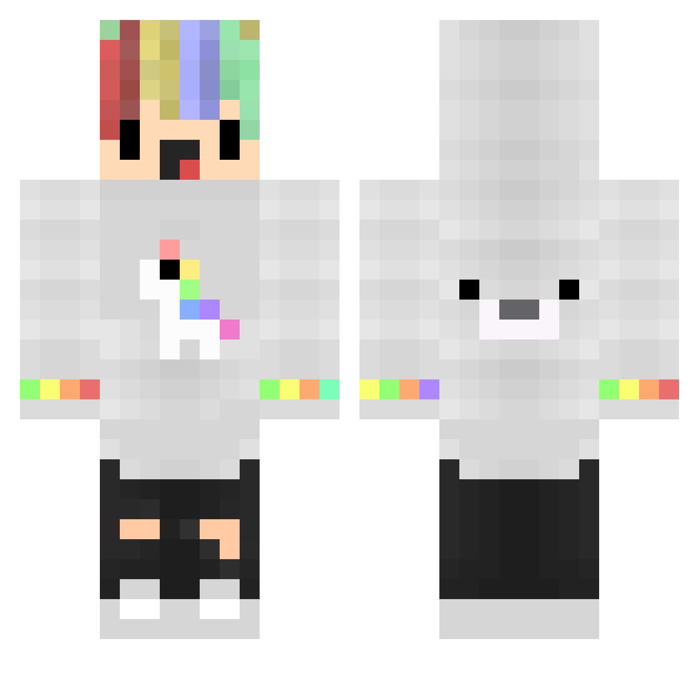 ZomP_exe Minecraft skin, front and back view