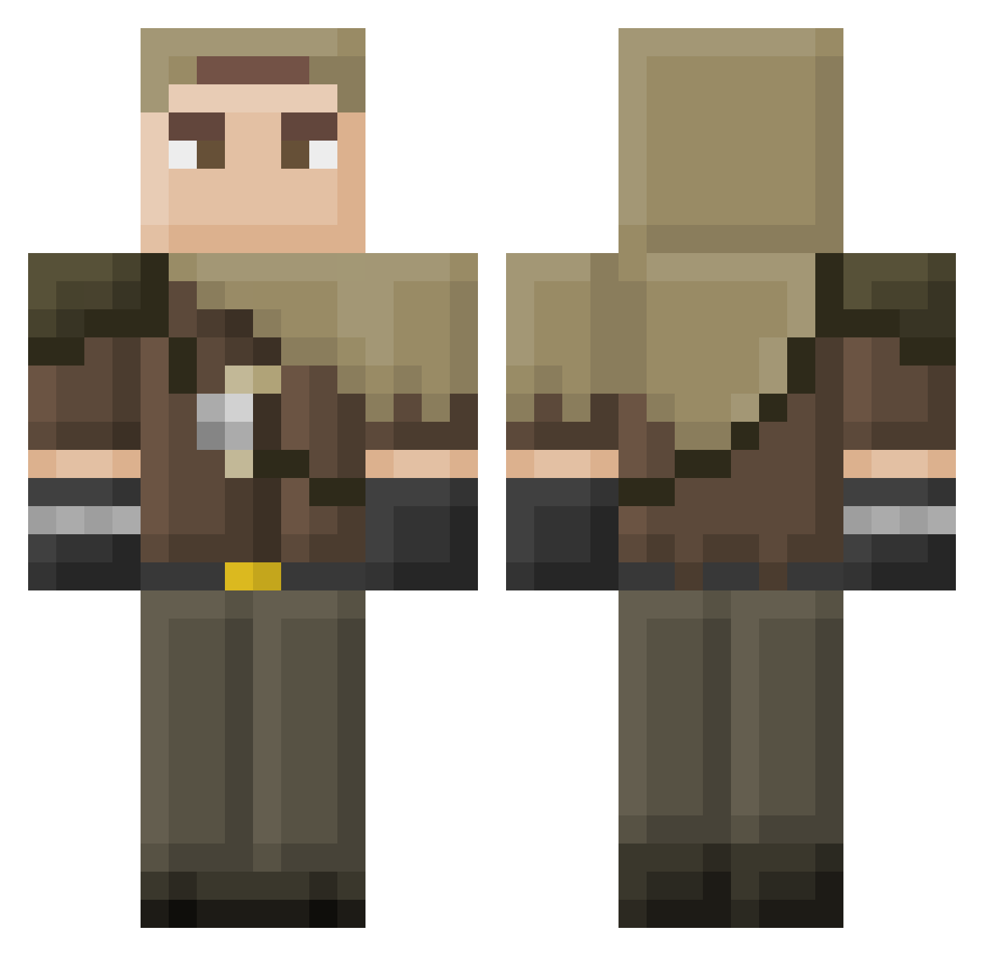 Taxation Minecraft skin, front and back view
