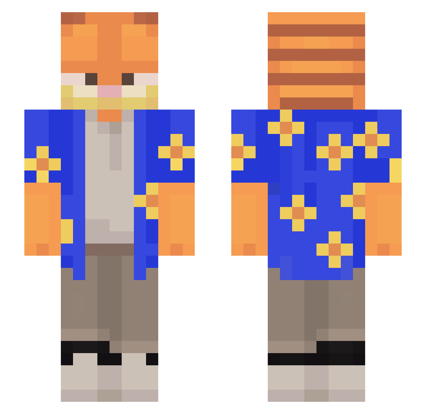 zabeycakes Minecraft skin, front and back view