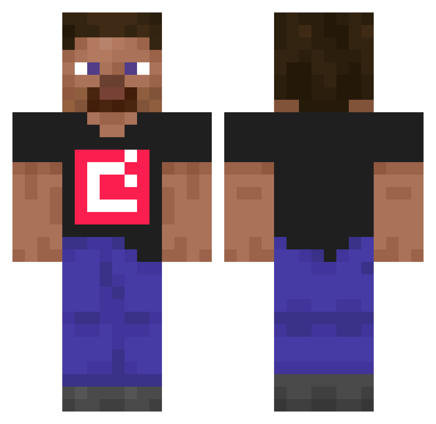 Ukkohirvi Minecraft skin, front and back view