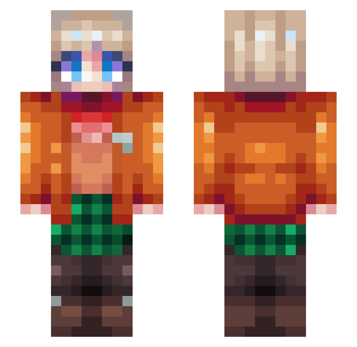 Donixtra Minecraft skin, front and back view