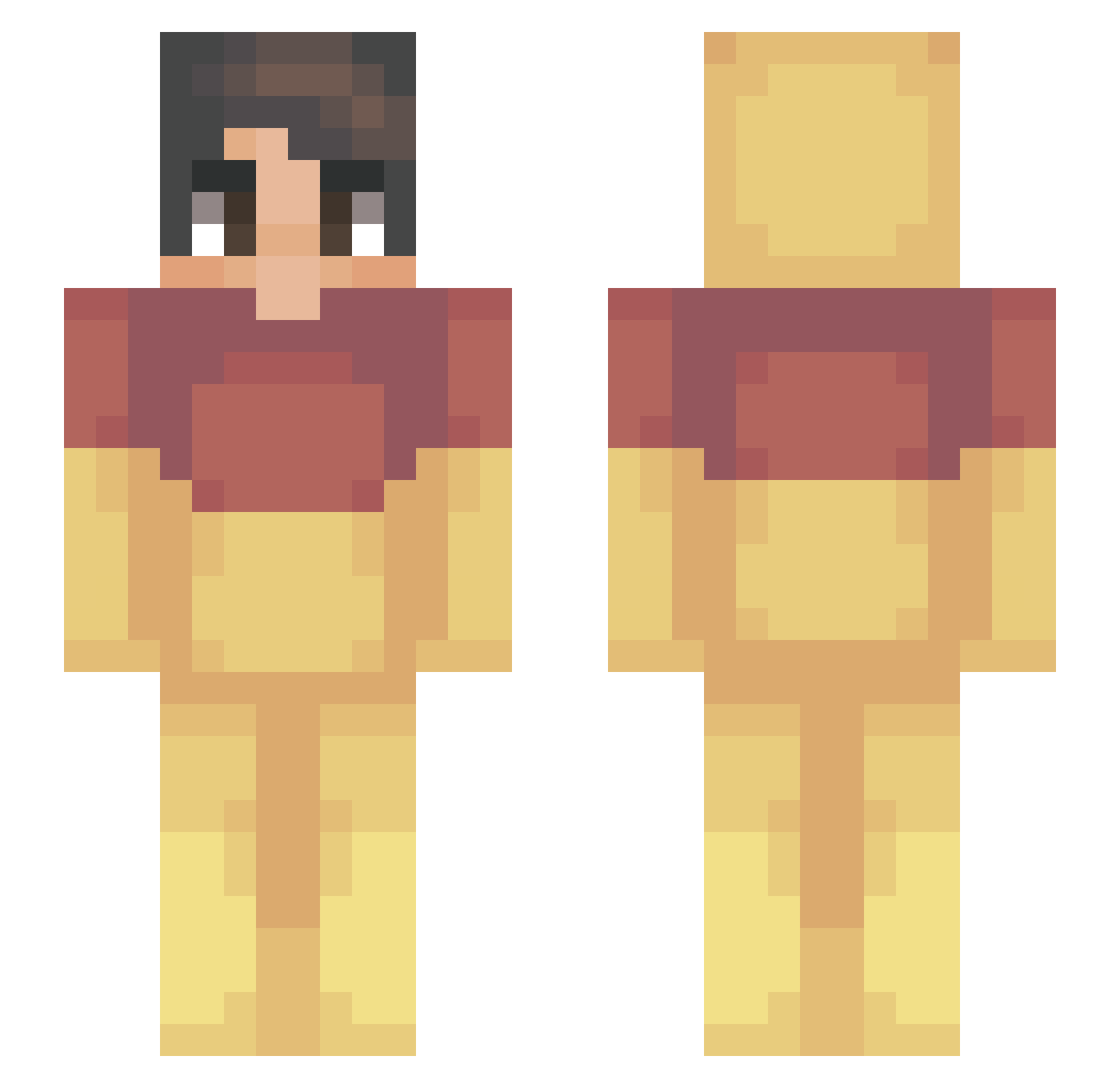 Xenals Minecraft skin, front and back view