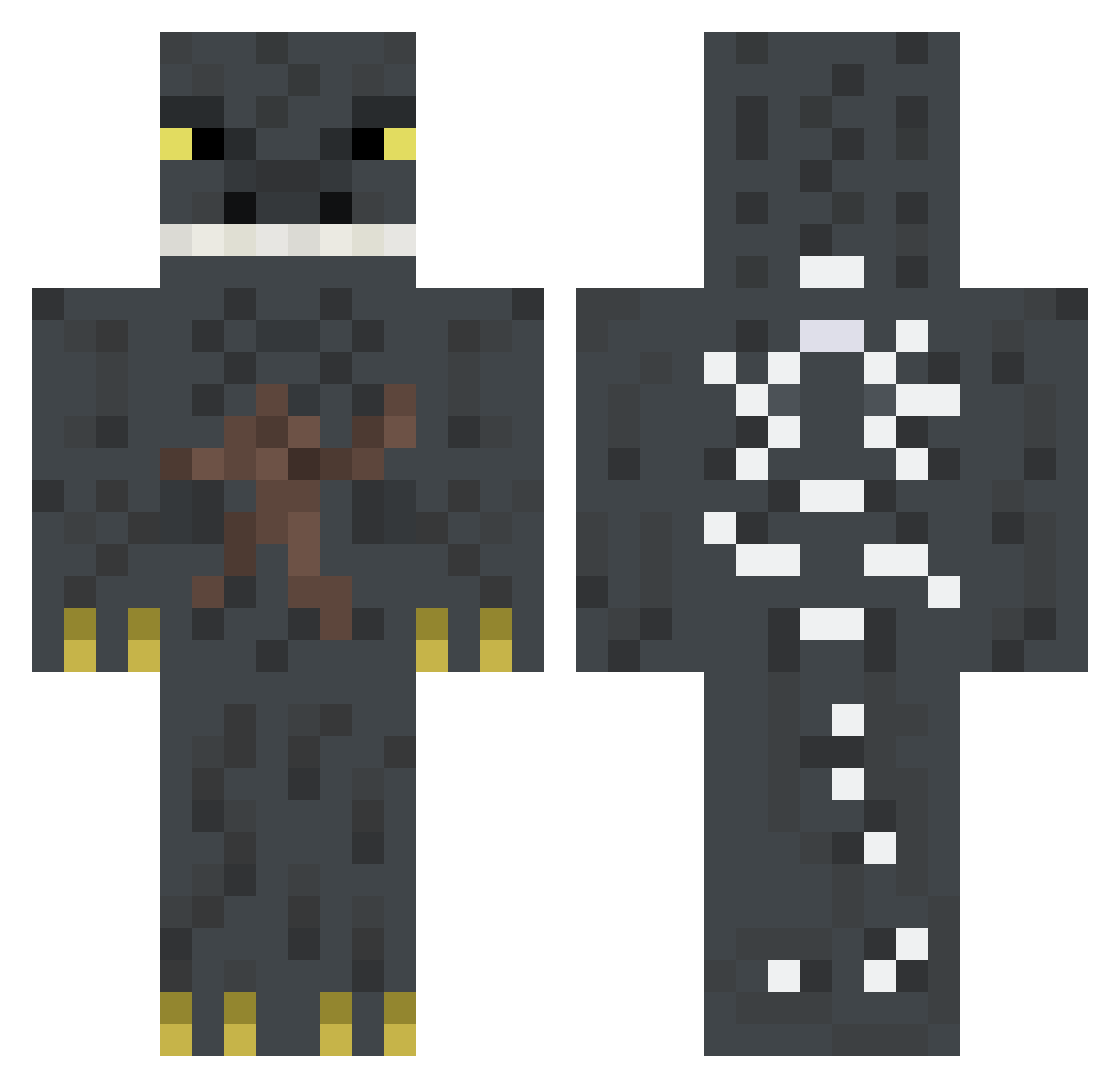 Gravestron Minecraft skin, front and back view