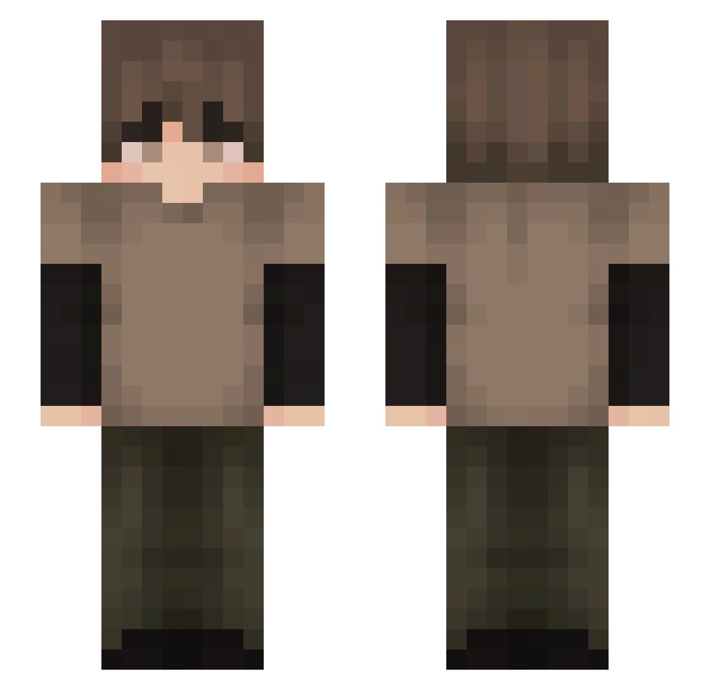 trifacial Minecraft skin, front and back view