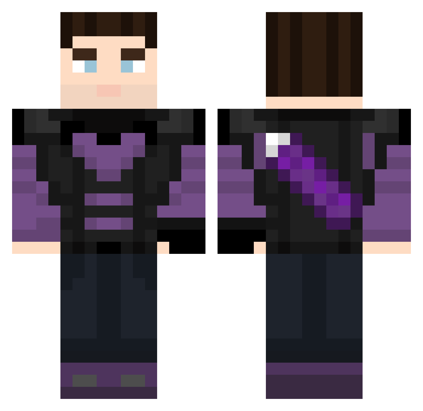 Hawkeyegoodbro Minecraft skin, front and back view