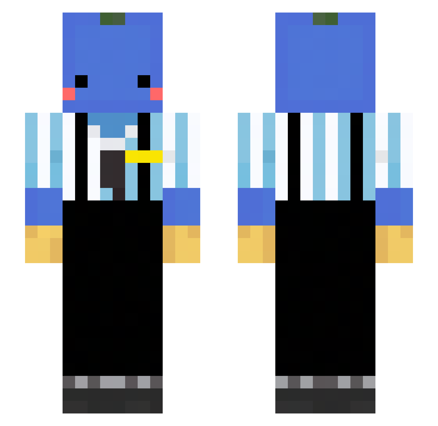 ImFl2me Minecraft skin, front and back view