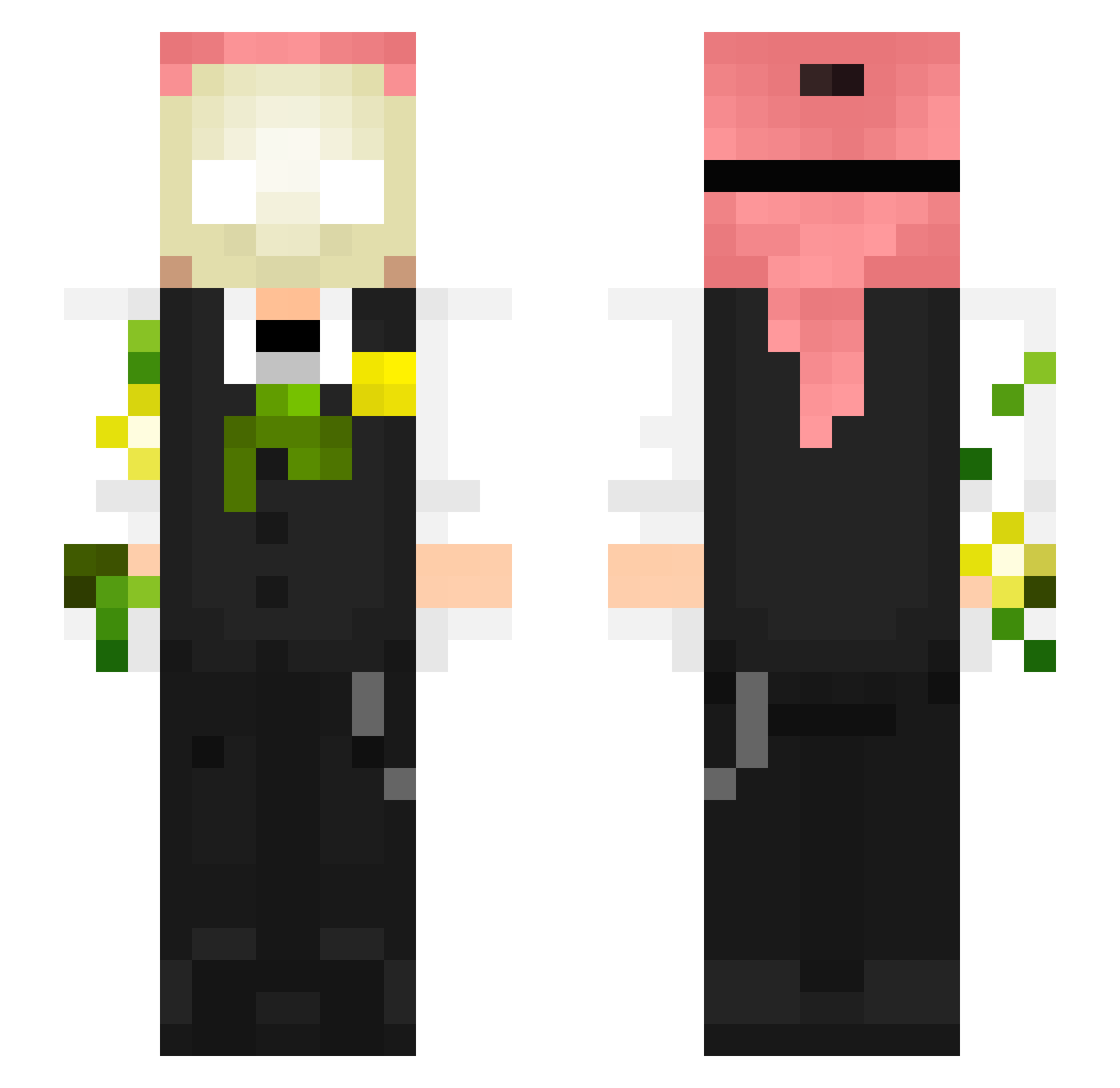 Jackikins Minecraft skin, front and back view