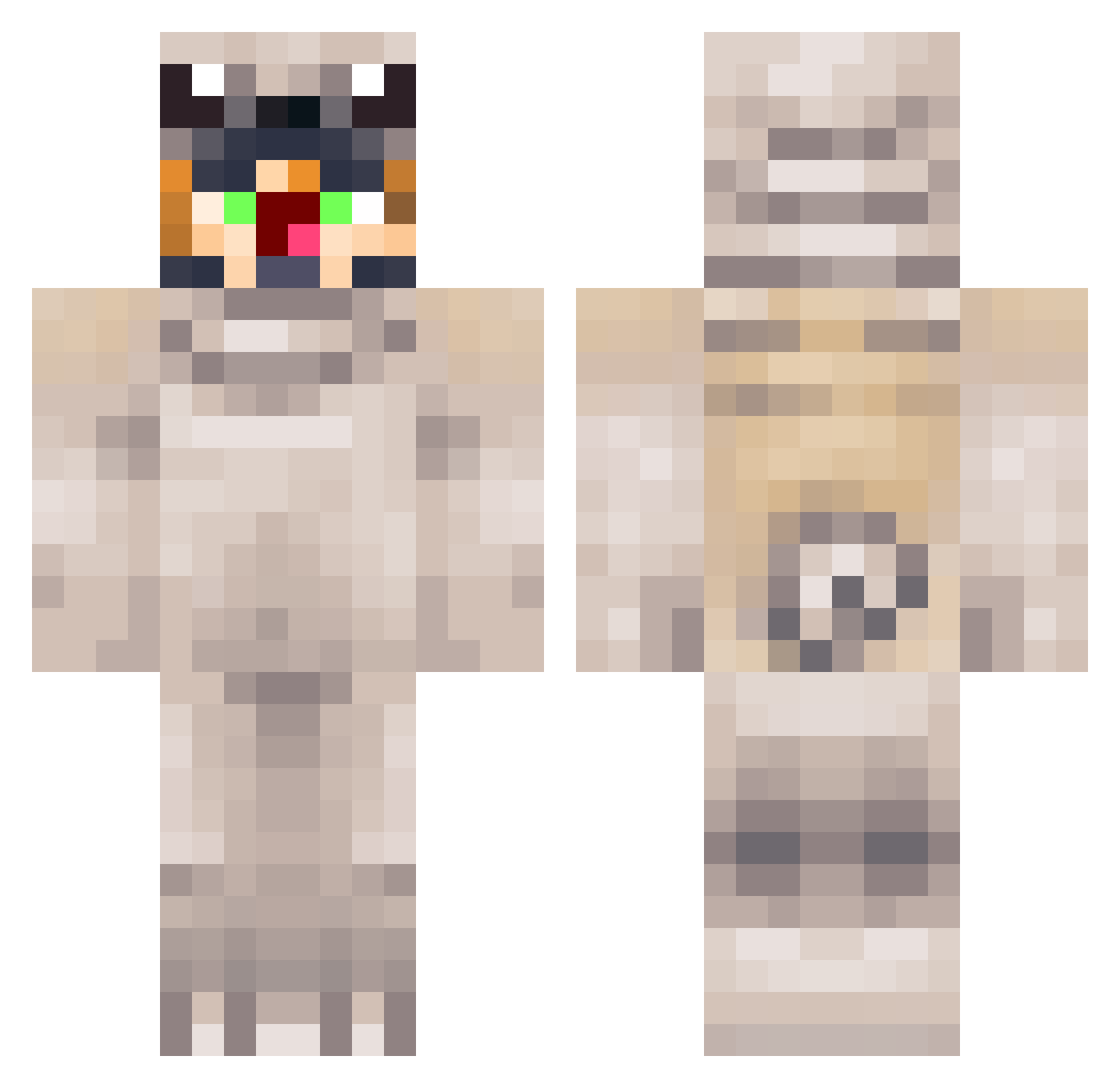 Pugspasm Minecraft skin, front and back view
