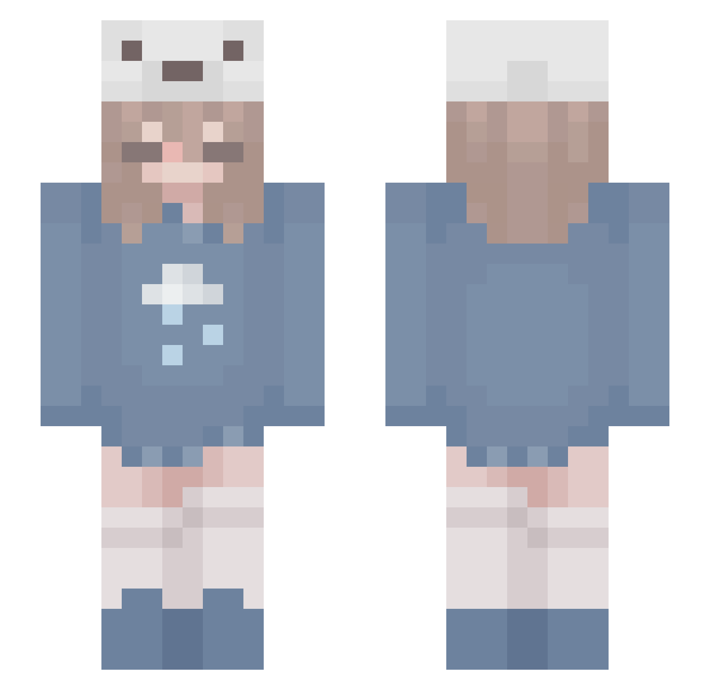 Beeboynotfound Minecraft skin, front and back view