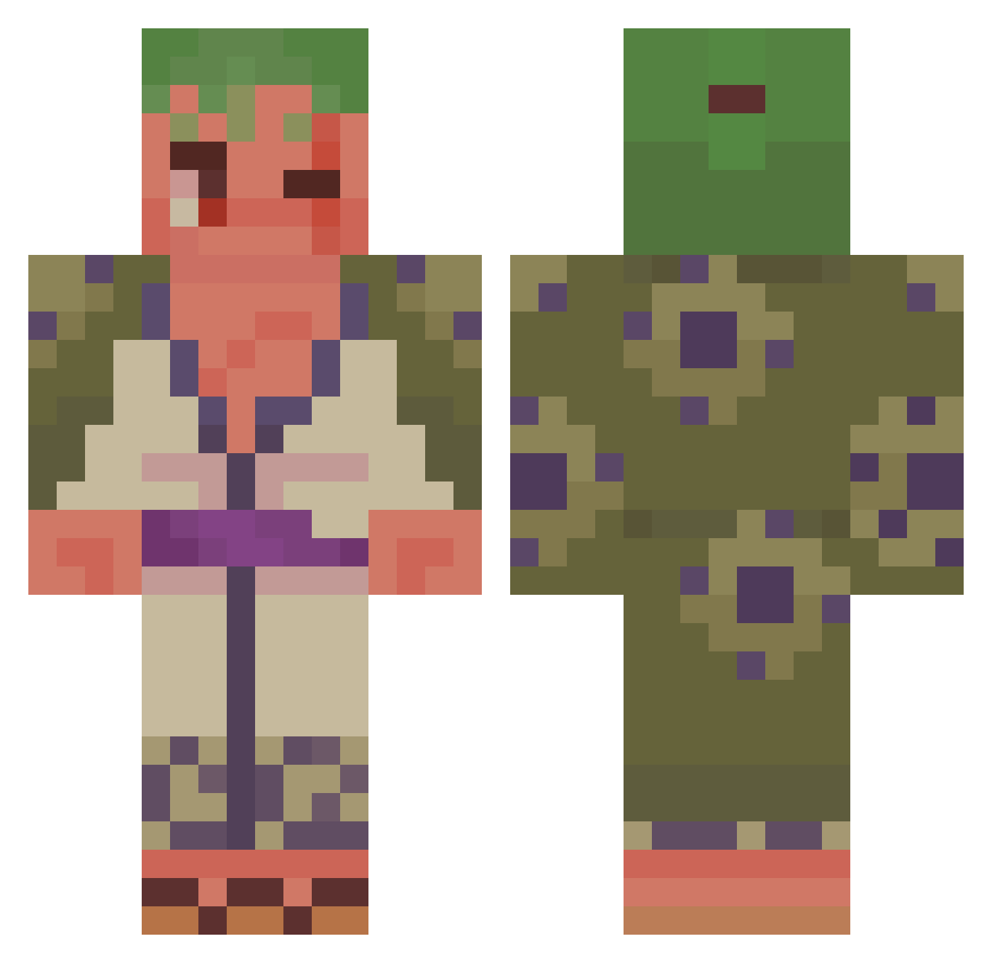 ZhuSquare Minecraft skin, front and back view
