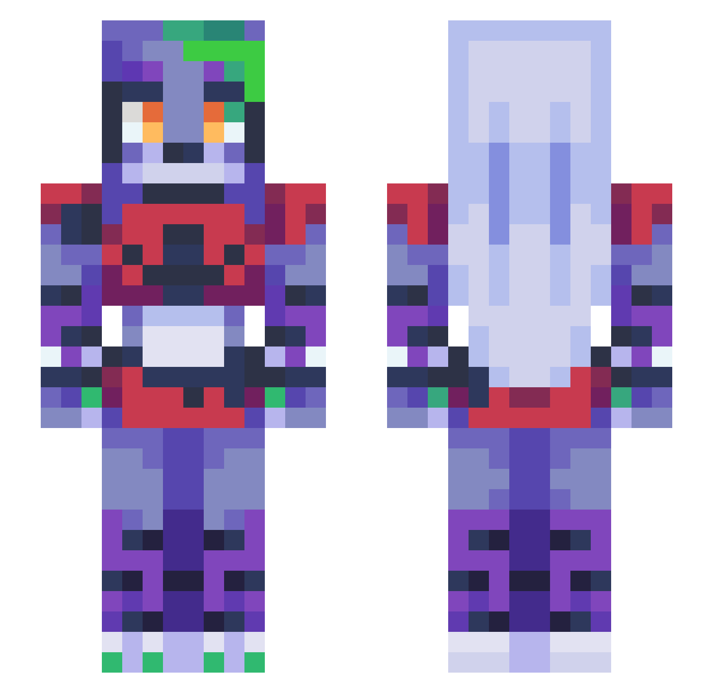DewBird Minecraft skin, front and back view