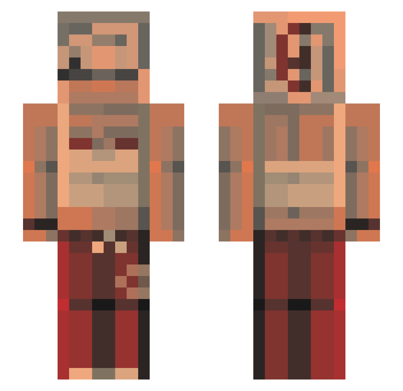 zombabez Minecraft skin, front and back view