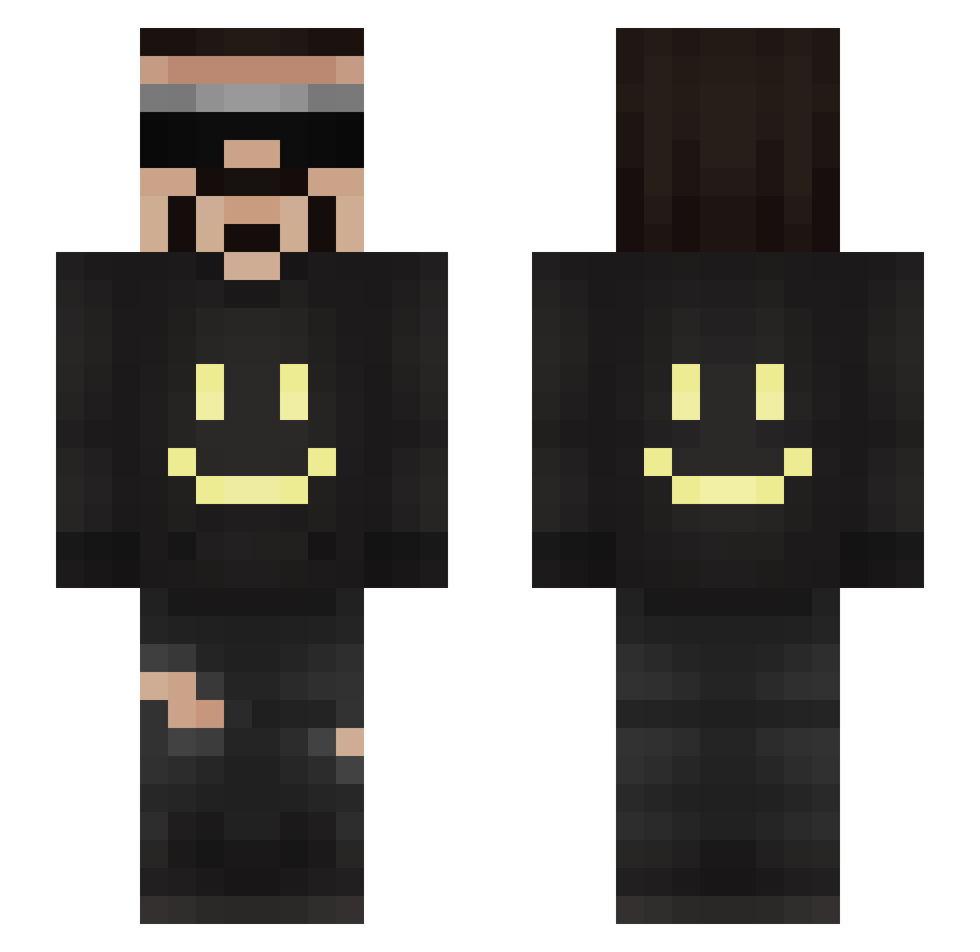 Smiley Minecraft skin, front and back view