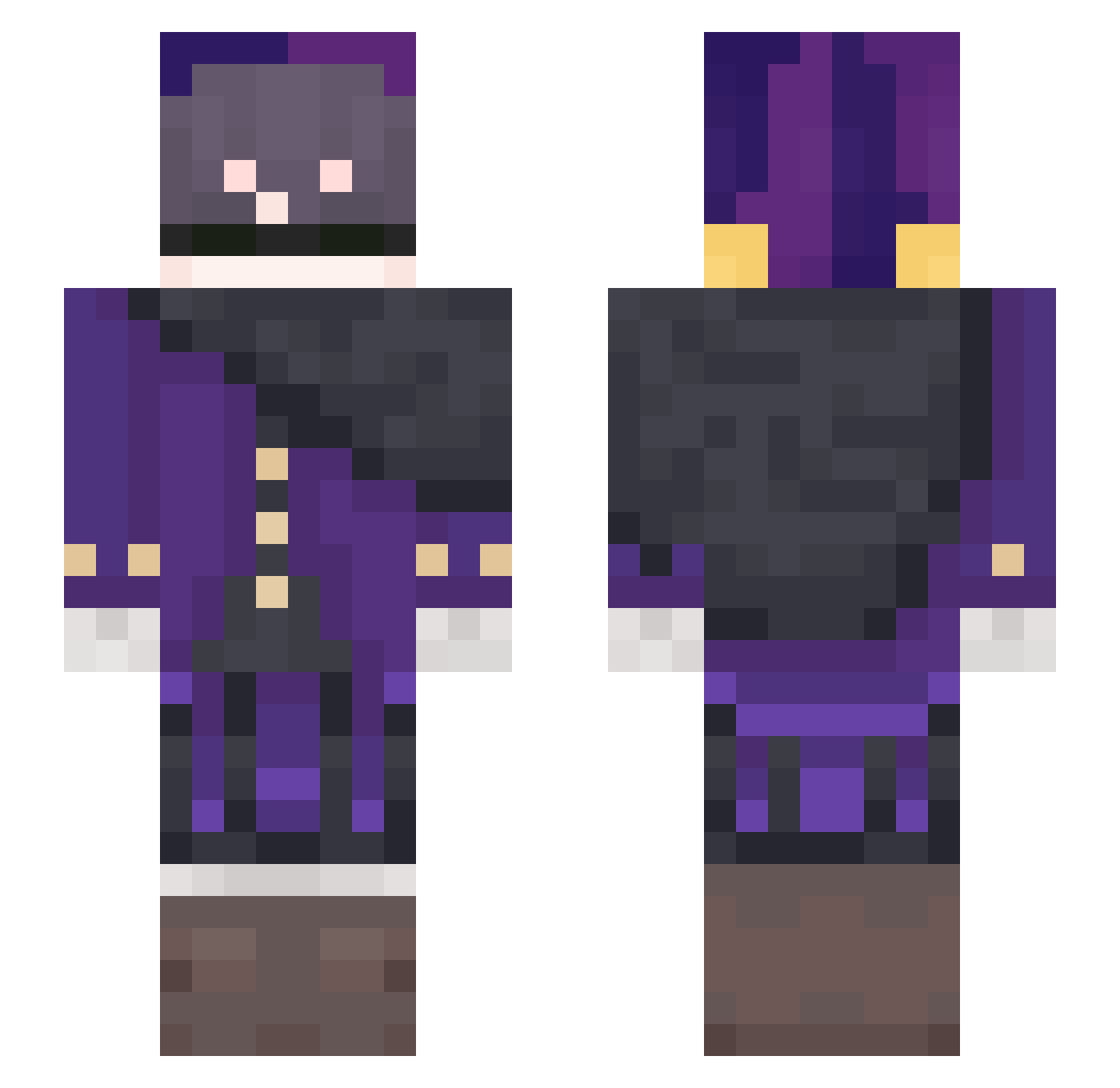 SH4DE0 Minecraft skin, front and back view